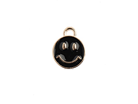 10-Piece Sweet & Petite Black Happy Face Small Gold Tone Enamel Charms