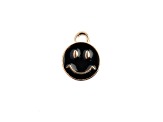 10-Piece Sweet & Petite Black Happy Face Small Gold Tone Enamel Charms