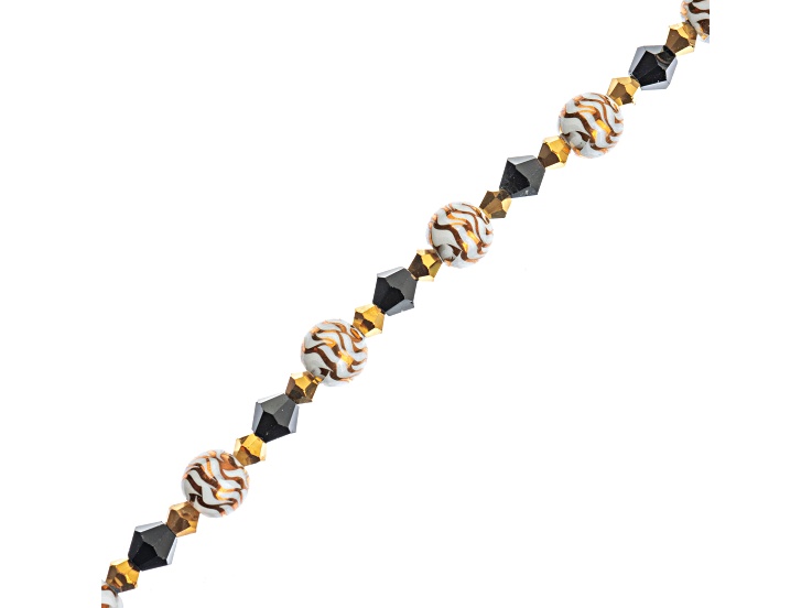 Crystal Lane DIY Gold on White and Black Mix Assorted Glass Etched 7" Designer Bead Strand
