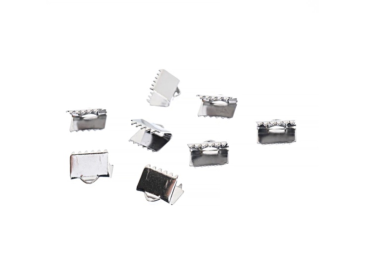 John Bead 8.5mm Silver Stainless Steel Ribbon Cord Clamps 8 Pieces