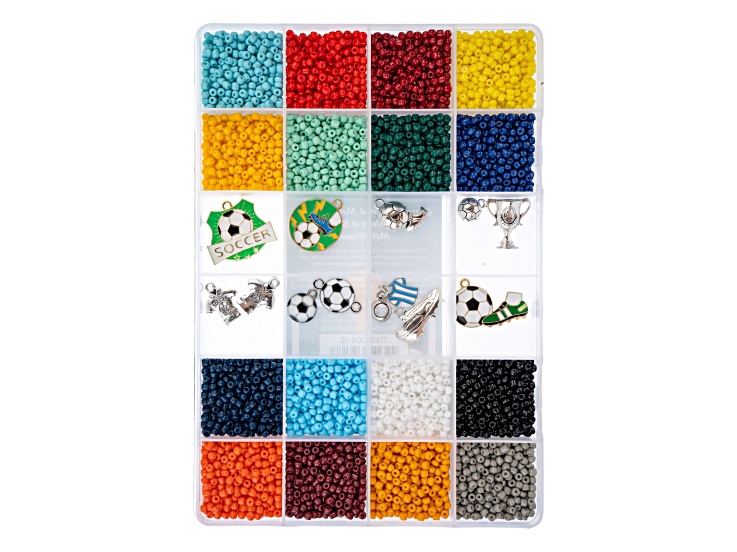 John Bead 8/0 Assorted 16-Color Glass Round Seed Beads with Soccer Charms 7000 Pieces
