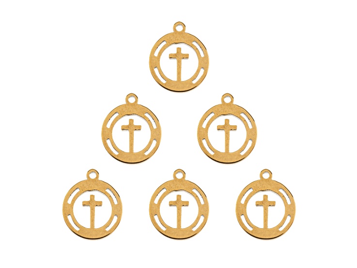 John Bead 11.4x10mm Gold Tone Stainless Steel Cross in Wreath Sweet & Petite Charms 6 Pieces