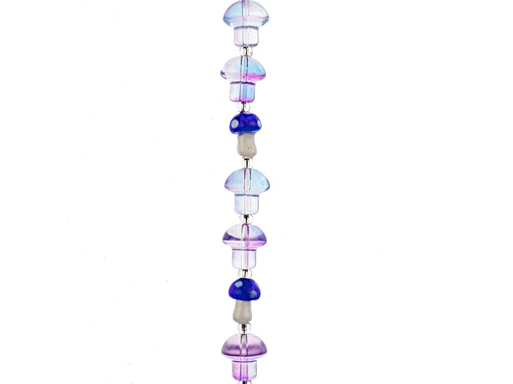 Crystal Lane DIY 13x14mm Purple & Blue Mix 7" Mushroom 7" Glass Garden Bead Strand 11 Pieces