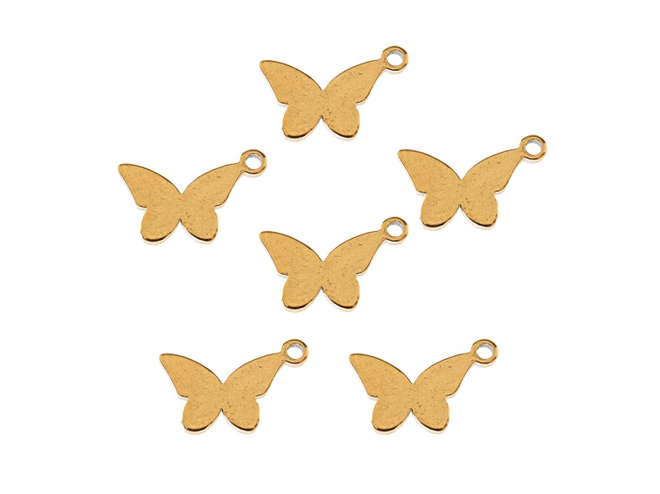 John Bead 8x10mm Gold Tone Stainless Steel Butterfly Sweet & Petite Charms 6 Pieces