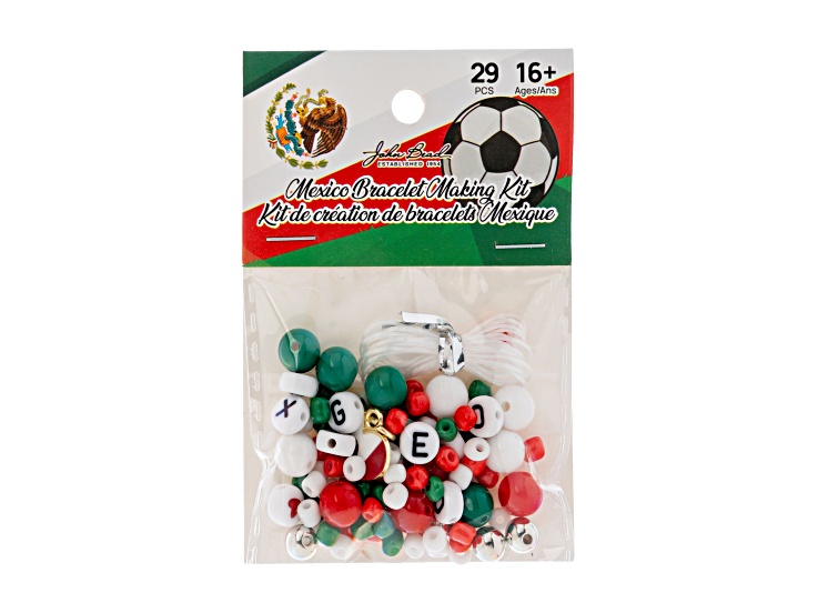 John Bead Mexico Patriotic Glass Beads with Charm Friendship Bracelet Jewelry Making Kit 29 Pieces