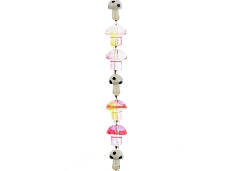 Crystal Lane DIY 13x14mm Pink & Yellow Mix Mushroom 7" Glass Garden Bead Strand 11 Pieces
