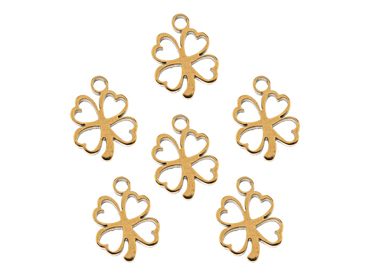 John Bead 8.5x10.8mm Gold Tone Stainless Steel Clover Sweet & Petite Charms 6 Pieces