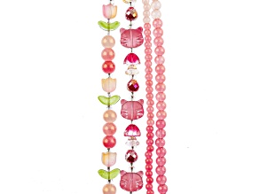 Crystal Lane DIY Pink Red Mix Tulip Cats Round 7" Glass Garden Bead Strands