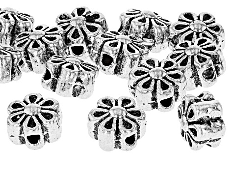 Antiqued Silver Tone Flower Shape Spacer Bead appx 6.6x4.1mm appx 20 Beads Total