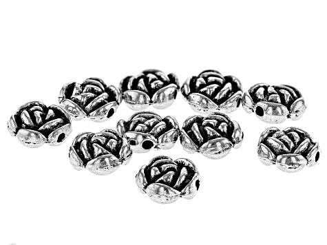 Antiqued Silver Tone Flower Shape Spacer Bead appx 10x4x1.5mm appx 10 Beads Total