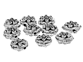Antiqued Silver Tone Flower Shape Spacer Bead appx 8x1mm appx 10 Beads Total