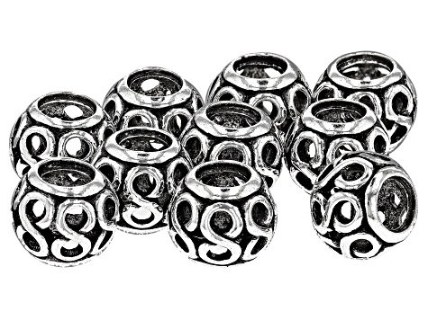 Antique Silver Tone Plated Spacer Bead appx 10mm 10 Beads Total