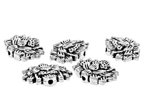 Antiqued Silver Tone Lotus Flower Spacer Beads appx 16x9mm 5 Pieces Total
