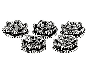 Antiqued Silver Tone Flower Spacer Beads appx 12x7mm 5 Pieces Total