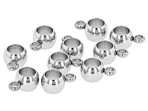 Stainless Steel appx 6mm Round Large Hole Bead Bail appx 10 Pieces Total