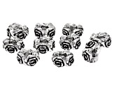 Antiqued Silver Tone Floral Texture appx 8x5mm Round Large Hole Spacer Beads 10 Pieces Total