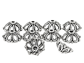 Picture of Antiqued Silver Tone Flower Texture Bead Caps appx 13.5x6x1.3mm 10 Pieces Total