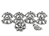 Antiqued Silver Tone Flower Texture Bead Caps appx 13.5x6x1.3mm 10 Pieces Total