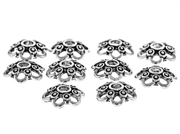 Picture of Antiqued Silver Tone Flower Shape Bead Caps appx 14.6x4mm 10 Pieces Total