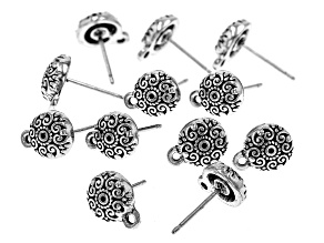 Artisan Design appx 8mm Stud Earring with Closed Jump Ring appx 1mm Set of 12 in Antique Silver Tone