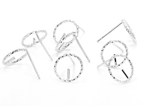 Rope Design appx 10mm Round Open Stud Earring with Peg Set of 8 in Silver Tone