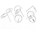 Rope Design appx 10mm Round Open Stud Earring with Peg Set of 8 in Silver Tone