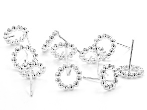 Beaded Design appx 10mm Round Open Stud Earring with Peg Set of 10 in Silver Tone