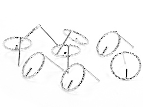 Rope Design appx 12mm Round Open Stud Earring with Peg Set of 8 in Silver Tone