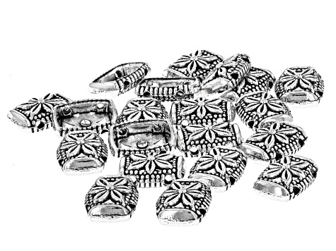 Artisan Bead appx 14.2x10.5x4.2mm with 2 Hole Set of 20 in Antique Silver Tone