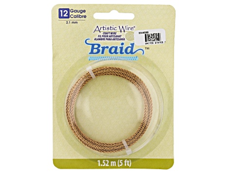 Artistic Wire Round Braid in Antiqued Brass Tone 12 Gauge Appx 2mm Diameter Appx 5' Total