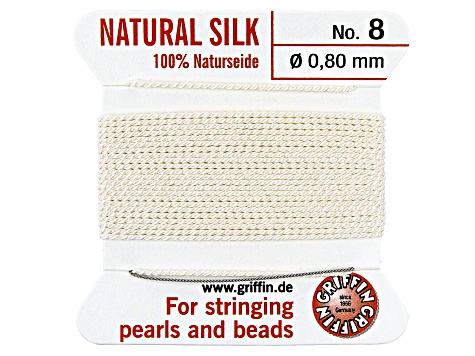 Griffin Silk Thread Size 08 (.70 mm, .028 in) in White with needle, 2 m (6.5 ft)