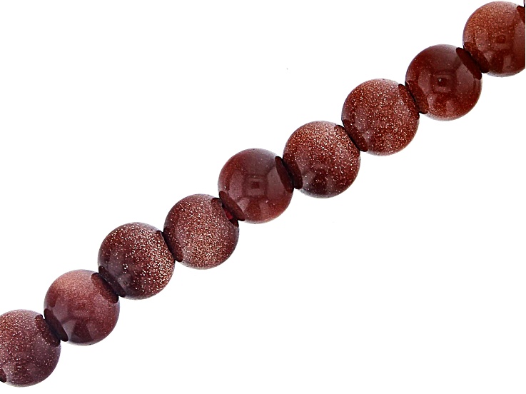 Goldstone Appx 8mm Round Large Hole Bead Strand Appx 8" Length