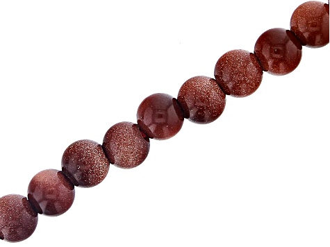 Goldstone Appx 8mm Round Large Hole Bead Strand Appx 8" Length