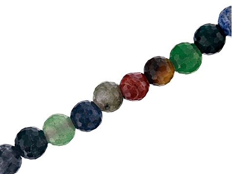 Multi-Stone Appx 8mm Faceted Round Large Hole appx 1.5mm Bead Strand Appx 8" Length