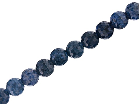 Dumortierite in Quartz Appx 8mm Faceted Round Large Hole Bead Strand Appx 8" Length