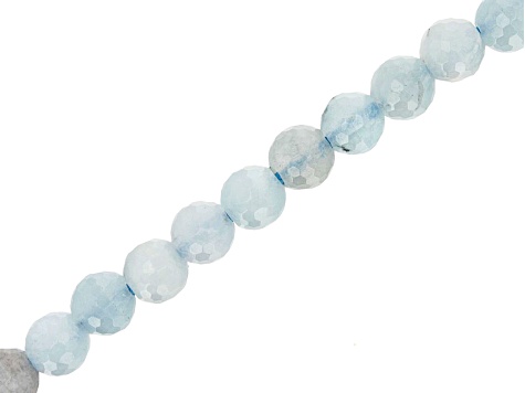 Aquamarine and Blue Chalcedony Appx 8mm Faceted Round Large Hole Bead Strand Appx 7-8" Length