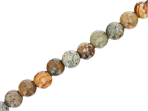 Rocky Butte Jasper Appx 8mm Faceted Round Large Hole Bead Strand Appx 7-8" Length