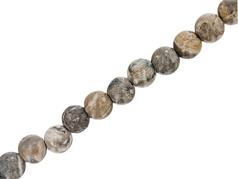 Fossil Stone Appx 8mm Faceted Round Large Hole Bead Strand Appx 7-8" Length