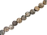 Fossil Stone Appx 8mm Faceted Round Large Hole Bead Strand Appx 7-8" Length