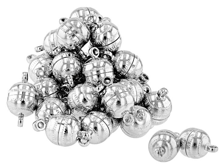 Beadsmith Magnetic Clasp, Flat Round 10mm, 24 Set Bulk Pack, Silver Plated