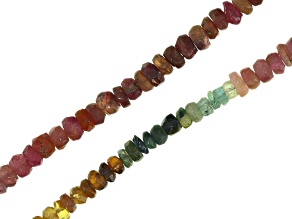 Multi-Color Tourmaline Faceted Rondelle appx 3-4mm Bead Strand Set of 2 appx 18"