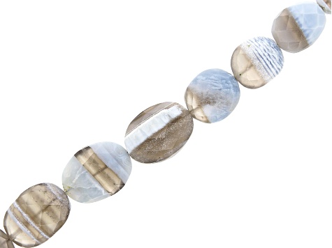 Banded Blue Opal and Gray Chalcedony Graduated Faceted Oval appx 11x8-16x12mm Bead Strand appx 16"