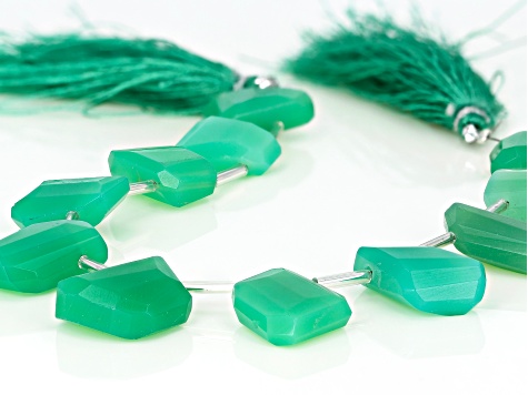 Green Chalcedony graduated fancy faceted nugget shape beads appx 15x10mm-20x15mm strand appx 8"
