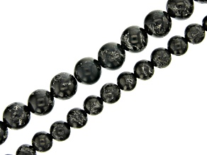 Mixed Ornamental Stone with Metallic Inclusions Round Bead Strand Set of 2 appx 15-16"