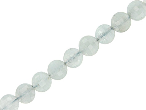 Aquamarine Approximately 6mm Checkerboard Cut Faceted Coin Shape Bead Strand