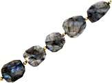 Labradorite Faceted Tumbled Graduated Bead Strand with Round Gold Tone Spacer Beads appx 15-16"