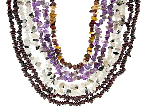 Multi-Gemstone Chip Strand Set of 15 Appx 32-34" in length