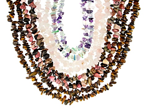 Multi-Gemstone Chip Strand Set of 15 Appx 32-34" in length