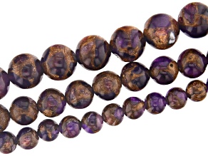 Purple Mosaic Quartz Appx 6, 8, & 10mm Round Bead Strand Set of 3