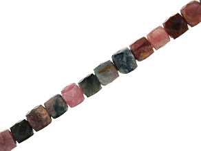 Multi Color Tourmaline Faceted appx 4mm Cube Bead Strand appx 15-16"